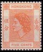 Hong Kong 1954 - serie Regina Elisabetta II: 5 c