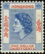 Hong Kong 1954 - serie Regina Elisabetta II: 1,30 $