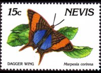 Nevis 1991 - set Butterflies: 15 c