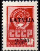 Lettonia 1991 - serie Francobolli russi soprastampati: 25 r su 4 k